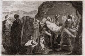 Biblia de Royaumont, Antiguo Testamento: Muerte de Sara. Sara (Sarah) muere. Abraham compra una sepultura en la ciudad de Geth para enterrarla. Ilustración de 1811. de Unknown artist