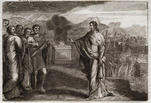 Biblia de Royaumont, Antiguo Testamento: Derrota de los filisteos. Samuel ofrece un holocausto a Dios. Luego los judíos defienden a los filisteos. Ilustración de 1811.