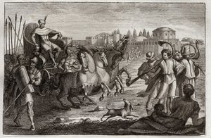 Biblia de Royaumont, Antiguo Testamento: Elevación de José. José es elevado en gloria. Ilustración de 1811. de Unknown artist