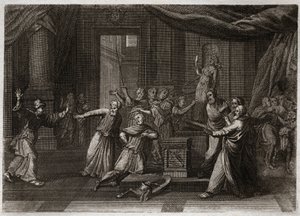Biblia de Royaumont, Antiguo Testamento: Generosidad de Matatías. Matatías, padre de los Macabeos, mata a un judío que sacrificó a los ídolos por un santo celo de la ley de Dios. Ilustración de 1811.