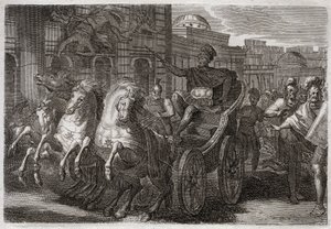 Biblia de Royaumont, Antiguo Testamento: Jezabel es comida por perros. Jehú hace que Jezabel sea arrojada por una ventana, y es comida por perros. Ilustración de 1811. de Unknown artist