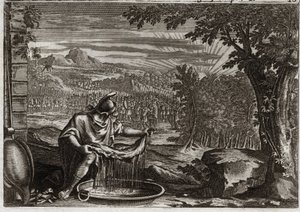 Biblia de Royaumont, Antiguo Testamento: Milagro del Vellón. Gedeón obtuvo de Dios el milagro del vellón como prueba de que lo había elegido y que lo haría el libertador de su pueblo. Ilustración de 1811. de Unknown artist
