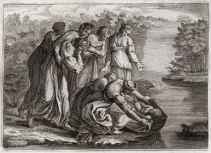 Biblia de Royaumont, Antiguo Testamento: Moisés salvado de las aguas. La hija del faraón sacó a Moisés de las aguas del Nilo y lo adoptó como su hijo. Ilustración de 1811. de Unknown artist