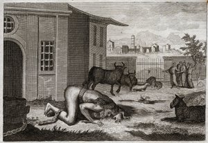 Biblia de Royaumont, Antiguo Testamento: Nabucodonosor se convierte en bestia. El rey Nabucodonosor II, como justo castigo por su orgullo, se convierte en bestia. Ilustración de 1811. de Unknown artist