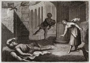 Biblia de Royaumont, Antiguo Testamento: El viejo Tobías pierde la vista. El santo hombre Tobías pierde la vista y sufre este mal con extrema paciencia. Ilustración de 1811 de Unknown artist