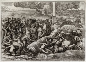 Biblia de Royaumont, Antiguo Testamento: El Faraón se sumerge en el Mar Rojo. El paso del Mar Rojo por Moisés y los hebreos, ahogando al ejército del Faraón. Ilustración de 1811. de Unknown artist