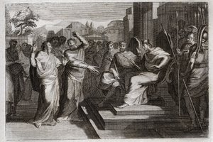 Biblia de Royaumont, Antiguo Testamento: Piedad de Josafat. Josafat, el rey más piadoso de Judá, hace temblar a todos los príncipes que lo rodean, y testifica de diversas maneras su piedad hacia Dios, lo que lo hizo victorioso sobre sus enemigos. Ilustraci
