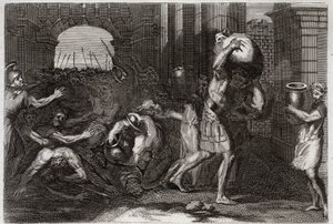 Biblia de Royaumont, Antiguo Testamento: Predicción de Eliseo. Un señor de Samaria, habiendo malinterpretado las palabras de Eliseo, es aplastado a sus pies. Ilustración de 1811 de Unknown artist