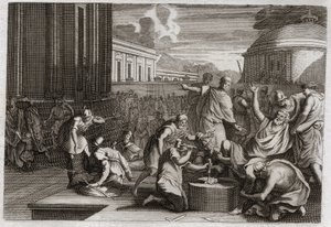 Biblia de Royaumont, Antiguo Testamento: Castigo de Adonibesec. Muerte de Josué. El rey Adonibesec (Adonibesech, Adoni Bezek, Adoni-Bezek) habiendo sido desafiado por los judíos, fue hecho cortar los extremos de sus pies y manos, como él los había cortado,