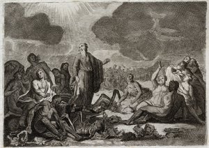 Biblia de Royaumont, Antiguo Testamento: Segunda visión de Ezequiel. La visión que el profeta Ezequiel tuvo de varios huesos secos que tomaron forma humana. Ilustración de 1811