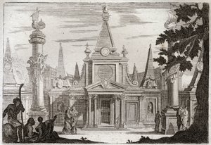 Biblia de Royaumont, Antiguo Testamento: Simón Sumo Sacerdote. Simón Macabeo sucede a su hermano Jonatán, erige una magnífica tumba para su padre y sus hermanos, y es asesinado por traición. Ilustración de 1811 de Unknown artist