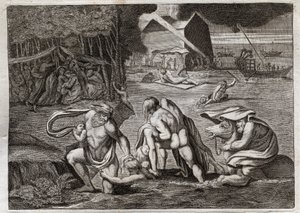 Biblia de Royaumont, Antiguo Testamento: El Diluvio. El Diluvio inunda toda la tierra. El Arca salva a los que estaban encerrados en ella de este hundimiento. Ilustración de 1811.