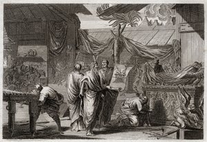 Biblia de Royaumont, Antiguo Testamento: El Tabernáculo. Moisés hace montar el Tabernáculo según la orden que había recibido de Dios. Ilustración de 1811.