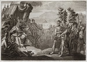 Biblia de Royaumont, Antiguo Testamento: Doce espías. Moisés envió a doce espías a reconocer la tierra de Canaán (Tierra Prometida). Hacen murmurar al pueblo, y Dios, para castigarlos por este murmullo, les asegura que nunca entrarán en esta tierra. Ilustr