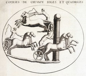 Carreras de bigas y cuadrigas. Grabado del siglo XIX. de Unknown artist