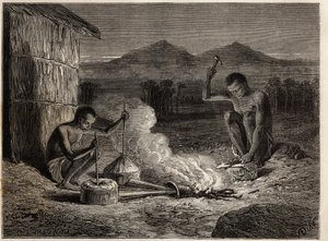 Herreros en Simiango, en las orillas del río Zambeze. Grabado para ilustrar los primeros viajes del Dr. Livingstone al sur de África de 1840 a 1856, en 