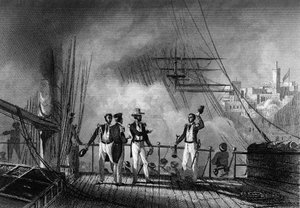 Bombardeo de Tánger por el Príncipe de Joinville. En “Historia general de la marina” por Van Tenac de Unknown artist