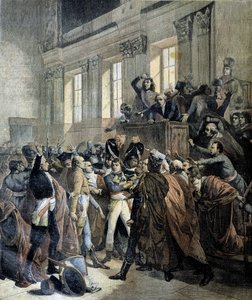 Bonaparte en el golpe de estado del 18 brumario en la Cámara del Consejo de los Quinientos (sala de los 500) de Saint Cloud - en “Le Petit Journal”, 03/1893 de Unknown artist