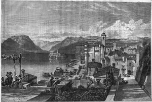 Islas Borromeas del Lago Maggiore en Italia: Vista de Isola Bella. Grabado en “L