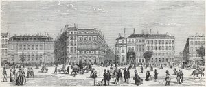 Boulevard des Italians con el café de París, la rue Taitbout, la casa dorada, la rue Lafitte, el café Riche y la rue Lepelletier - Grabado en “Tableau-de-Paris” por Edmond Texier 1852