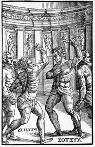 Boxeadores, luchadores - en "Hieronymi Mercurialis de Arte Gymnastica", edición de Venecia de Unknown artist