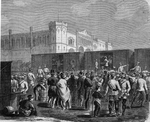 Breslau (o Wroclaw), Coraceros de la Guardia Prusiana en la campaña contra Austria en 1866. Grabado de Unknown artist