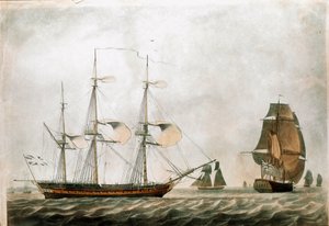 Fragata británica en el siglo XVIII (impresión del siglo XIX) de Unknown artist