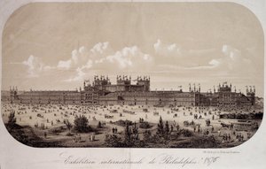 Edificio conmemora el centenario de la fundación de los Estados Unidos (1776-1876) en la Exposición Internacional de Filadelfia de Unknown artist