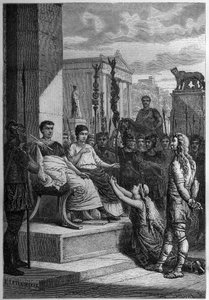 Cautiverio de Carataco con su familia ante el emperador romano Claudio - Grabado en "L