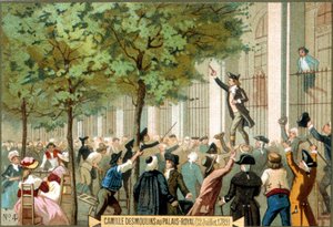 Camille Desmoulins en el Palais Royal (12/07/1789). Cromolitografía siglo XIX. - Revolución Francesa/Camille Desmoulins llama a la tormenta sobre la Bastilla, París de Unknown artist