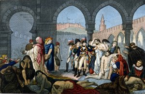Campaña (Expedición) de Egipto (1798-1801): El General Bonaparte visita el hospital de pestíferos en Jaffa. Grabado siglo XIX. de Unknown artist