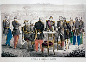 Campaña de Italia 1859: Consejo de Guerra de Cassano que ve la reunión de Vittorio Emanuele II y el Emperador Napoleón III. Colección Privada de Unknown artist