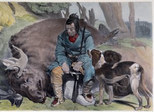 Caza de alces hurones canadienses - en “Bocetos de Shyth en las Canadas” de Coke Smyth, Londres de Unknown artist