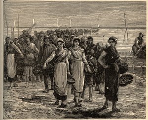 Cancale - Bretaña - Las cancalaises al regreso de los barcos de pesca - grabado en "Patria - Descripción pintoresca de Francia en 6 volúmenes" por Lucien Huard - finales del siglo XIX de Unknown artist