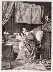 El cardenal Richelieu en el lecho de muerte del padre Joseph - grabado
