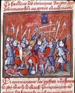 Dinastía carolingia: el rey carolingio Carlos II llamado el Calvo (823-877) durante una batalla de Unknown artist