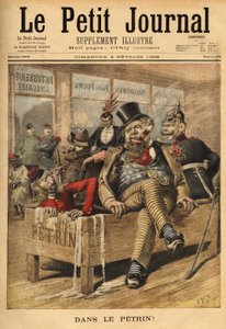 Caricatura sobre Inglaterra: franceses y rusos, a la entrada de una pastelería inglesa, riéndose de los ingleses, en el Petrin, con su aliado alemán, porque los ingleses acumulan problemas diplomáticos, desde el asunto venezolano, que marca la ruptura dipl de Unknown artist