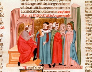 Celebración de una boda en tiempos del Emperador Justiniano (483-565). Miniatura de 