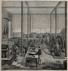 Celuloide: fabricación de celuloide. Grabado de 1885 en 