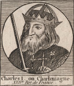 Carlomagno (Carolus Magnus, Carlos el Grande) (747-814) Rey de los Francos y Emperador Cristiano de Occidente - grabado de “Instruction sur l