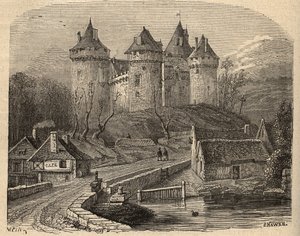 Chateau de Combourg - Ille-et-Vilaine, Bretaña - grabado en 