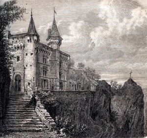 Castillo de la Rochelambert en Saint Paulien - Haute-Loire - Auvergne-Rhône-Alpes - grabado alrededor de 1867