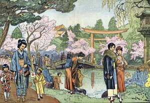 Cherry Blossoms in Spring, Japan (Cerezos japoneses en flor en Japón en primavera, abril de 1933) Ilustración de "Le pelerin" 1933 Colección particular