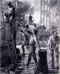 Brigada de Bomberos de Chicago apagando un incendio, Estados Unidos. Siglo XIX de Unknown artist