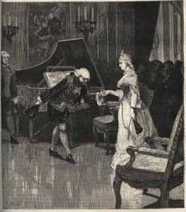 Christoph Willibald Gluck ante la reina María Antonieta en Trianon - Christoph Willibald Gluck (1714-1787), compositor alemán tocando frente a la Reina María Antonieta en Trianon - grabado en 