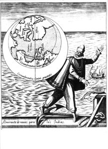 Cristóbal Colón en “Nova Tipus Transacto Navigatio Novi Orbi” por Philoponus Honorius