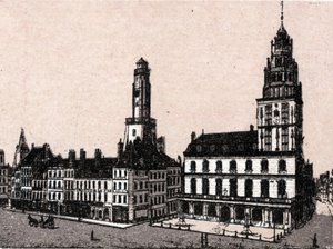 Ciudad de Calais: antiguo faro y ayuntamiento en "El Mundo Ilustrado 168 vistas". Sin fecha (finales del siglo XIX). de Unknown artist