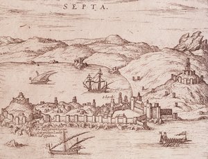 Ciudad de Septa (Ceuta) a principios de 1600, grabado, Marruecos