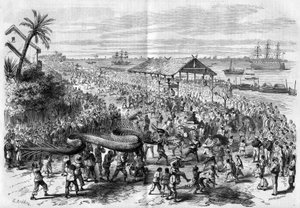 Cochinchina: procesión anual del dragón organizada por la congregación de Saigón en 1865. de Unknown artist