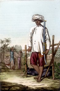Soldado cochinchino. Biblioteca de artes decorativas de París “El traje antiguo y moderno” de Unknown artist